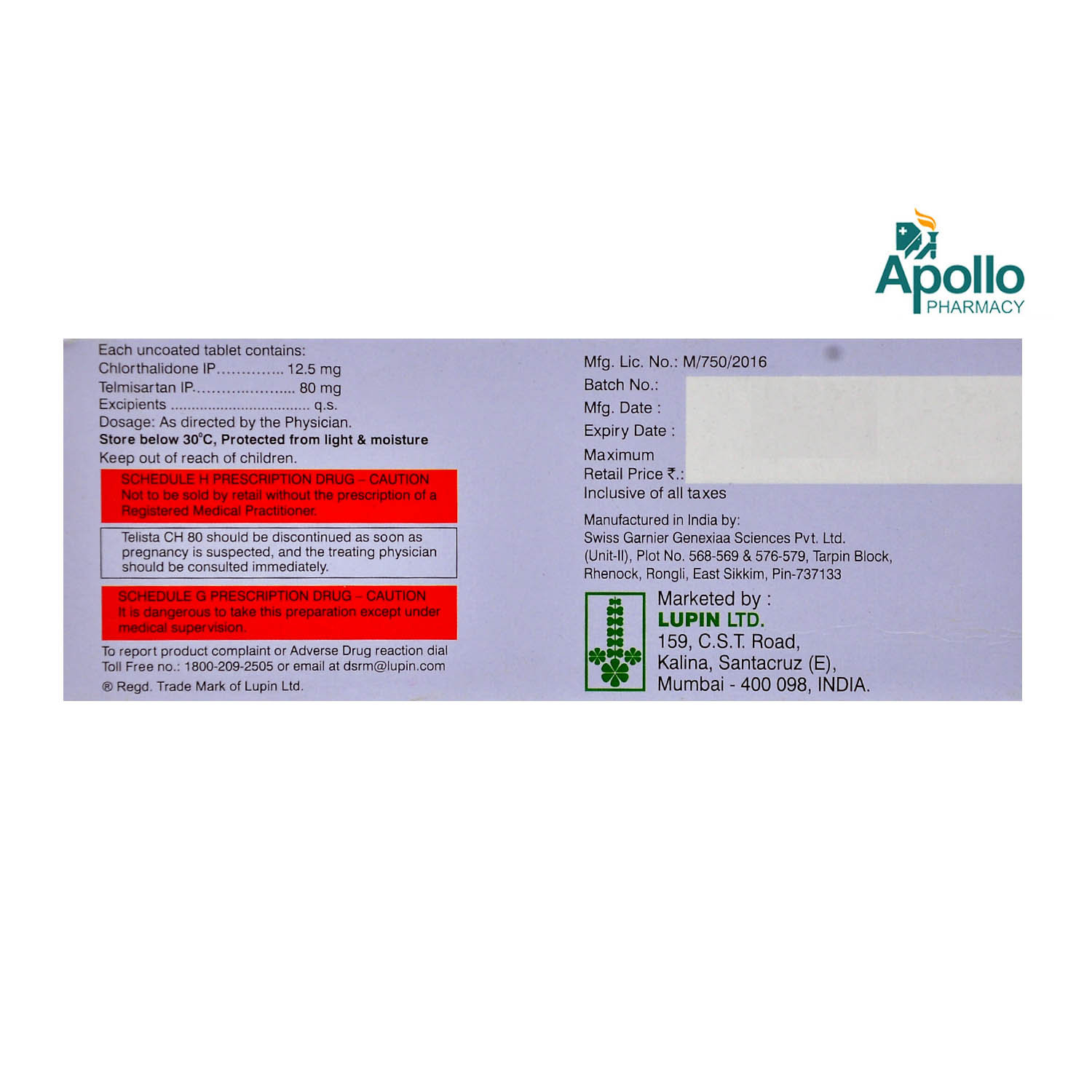 Telista CH 80 Tablet 10's, Pack of 10 Telista CH 80 Tablet 10's, Pack of 10