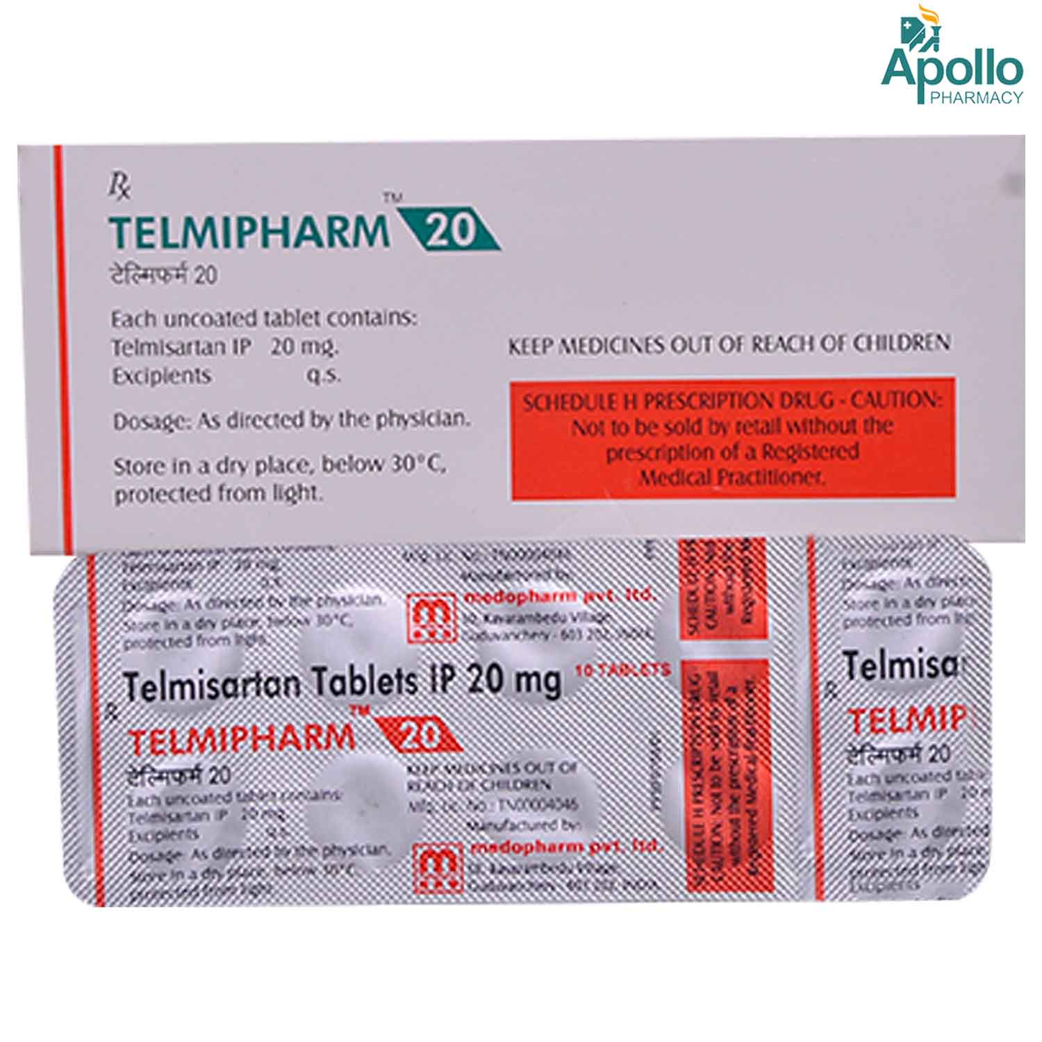 Telmipharm 20 mg Tablet 10's, Pack of 10 TabletS Telmipharm 20 mg Tablet 10's, Pack of 10 TabletS