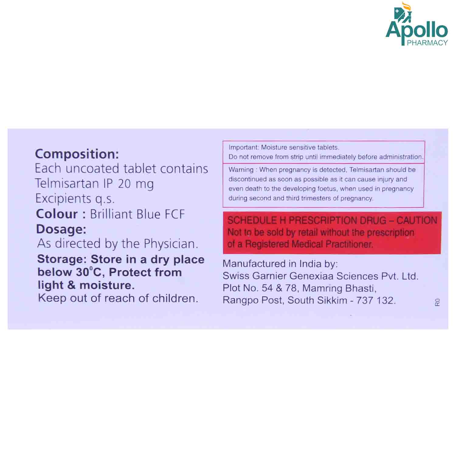 Telmifine 20 Tablet 10's, Pack of 10 TabletS Telmifine 20 Tablet 10's, Pack of 10 TabletS