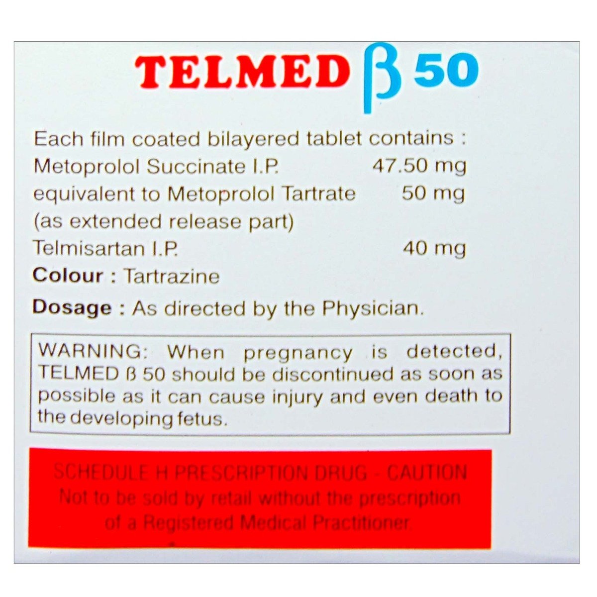 Telmed Beta 50 mg/40 mg Tablet 10's, Pack of 10 TabletS Telmed Beta 50 mg/40 mg Tablet 10's, Pack of 10 TabletS