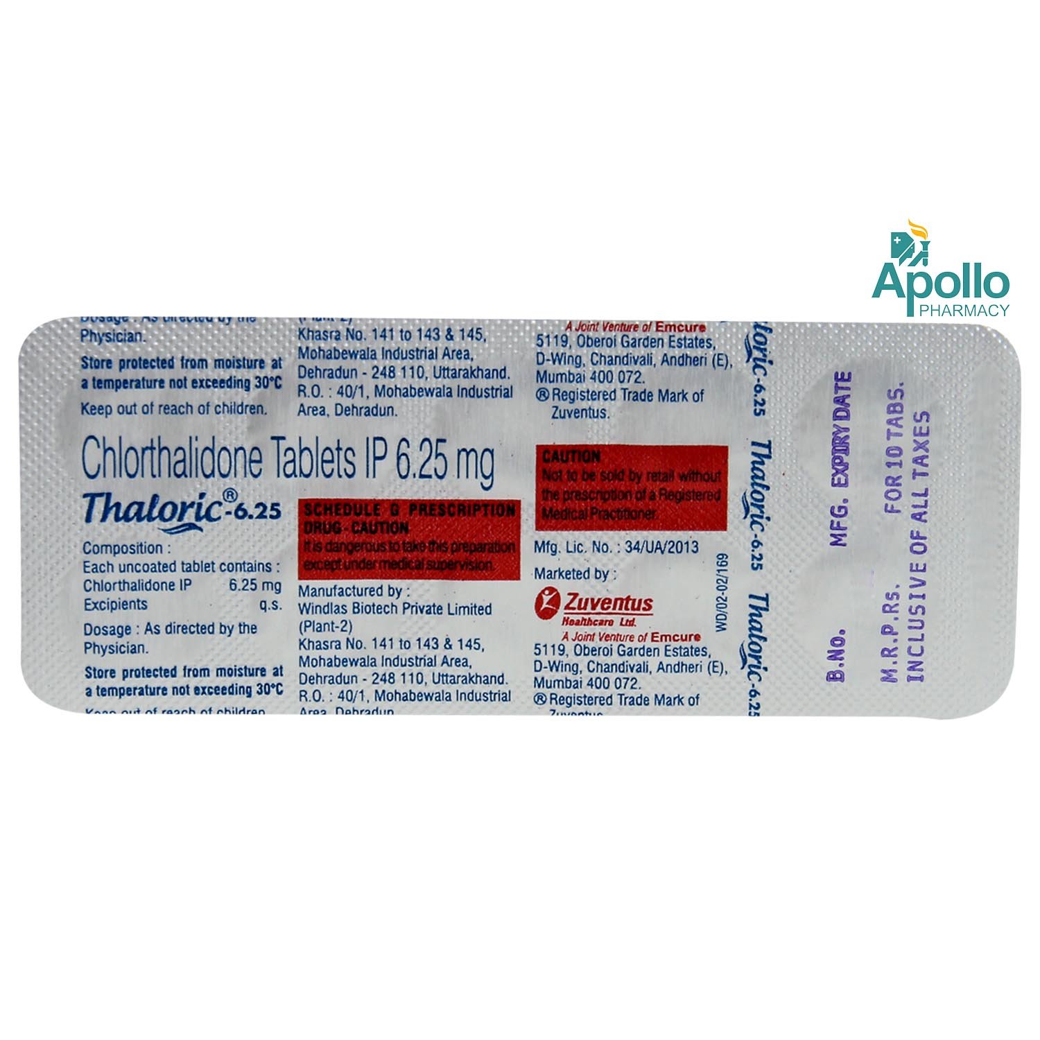 THALORIC 6.25MG TABLET 10'S, Pack of 10 TABLETS THALORIC 6.25MG TABLET 10'S, Pack of 10 TABLETS