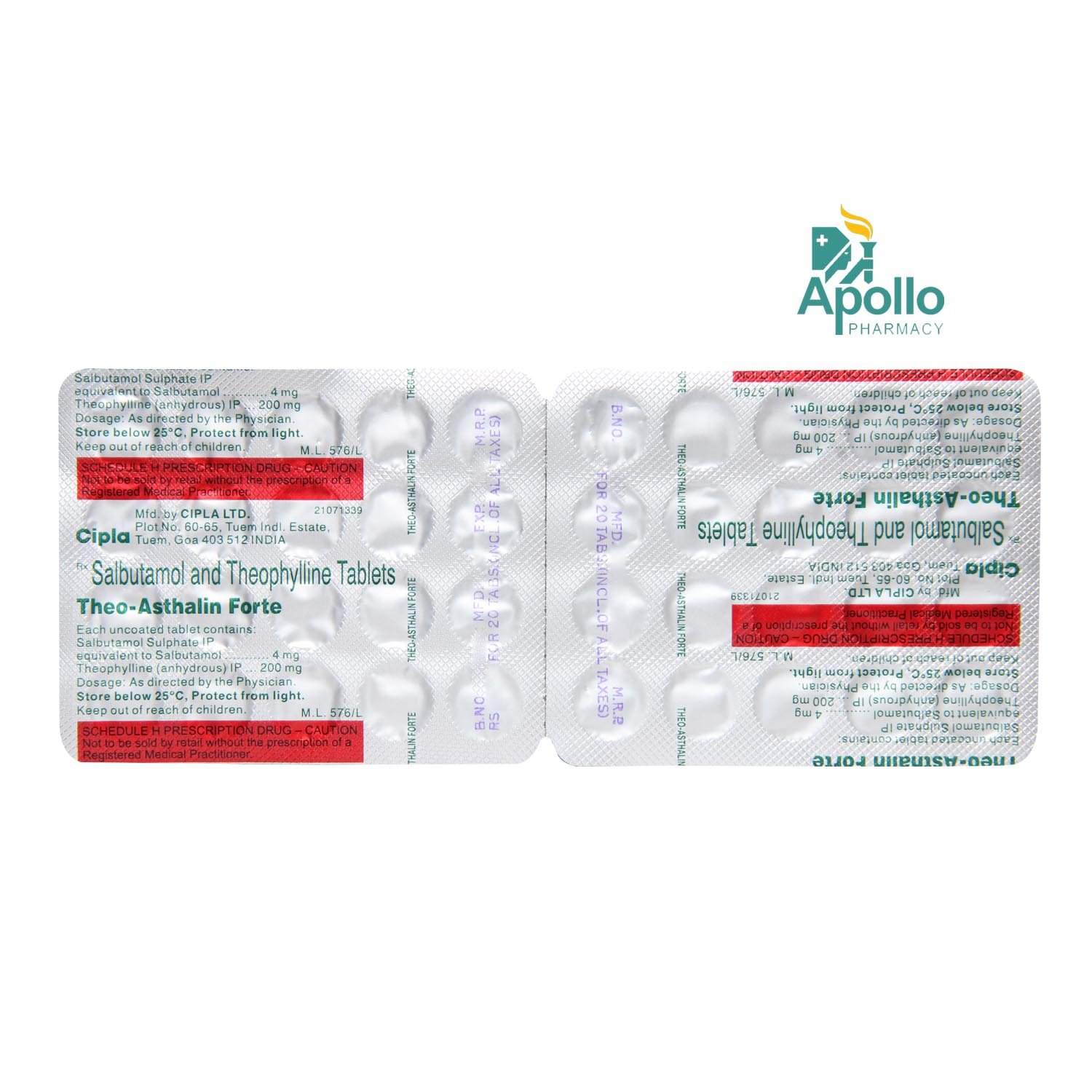 Theo-Asthalin Forte Tablet 20's, Pack of 20 TabletS Theo-Asthalin Forte Tablet 20's, Pack of 20 TabletS