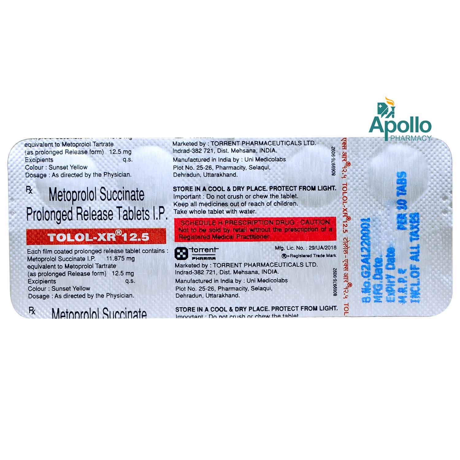 Tolol XR 12.5 Tablet 10's, Pack of 10 TABLETS Tolol XR 12.5 Tablet 10's, Pack of 10 TABLETS