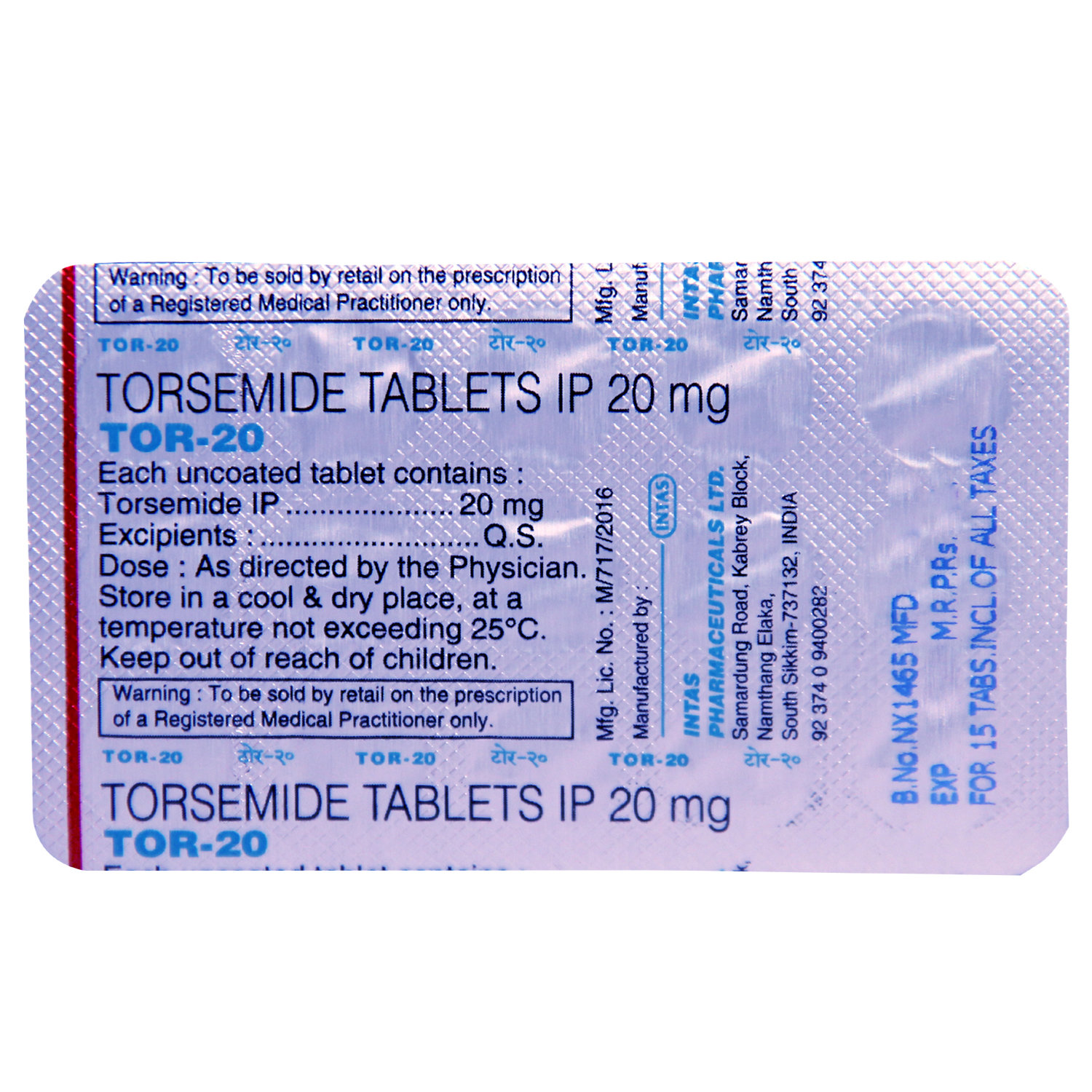 TOR 20MG TABLET, Pack of 15 TABLETS TOR 20MG TABLET, Pack of 15 TABLETS