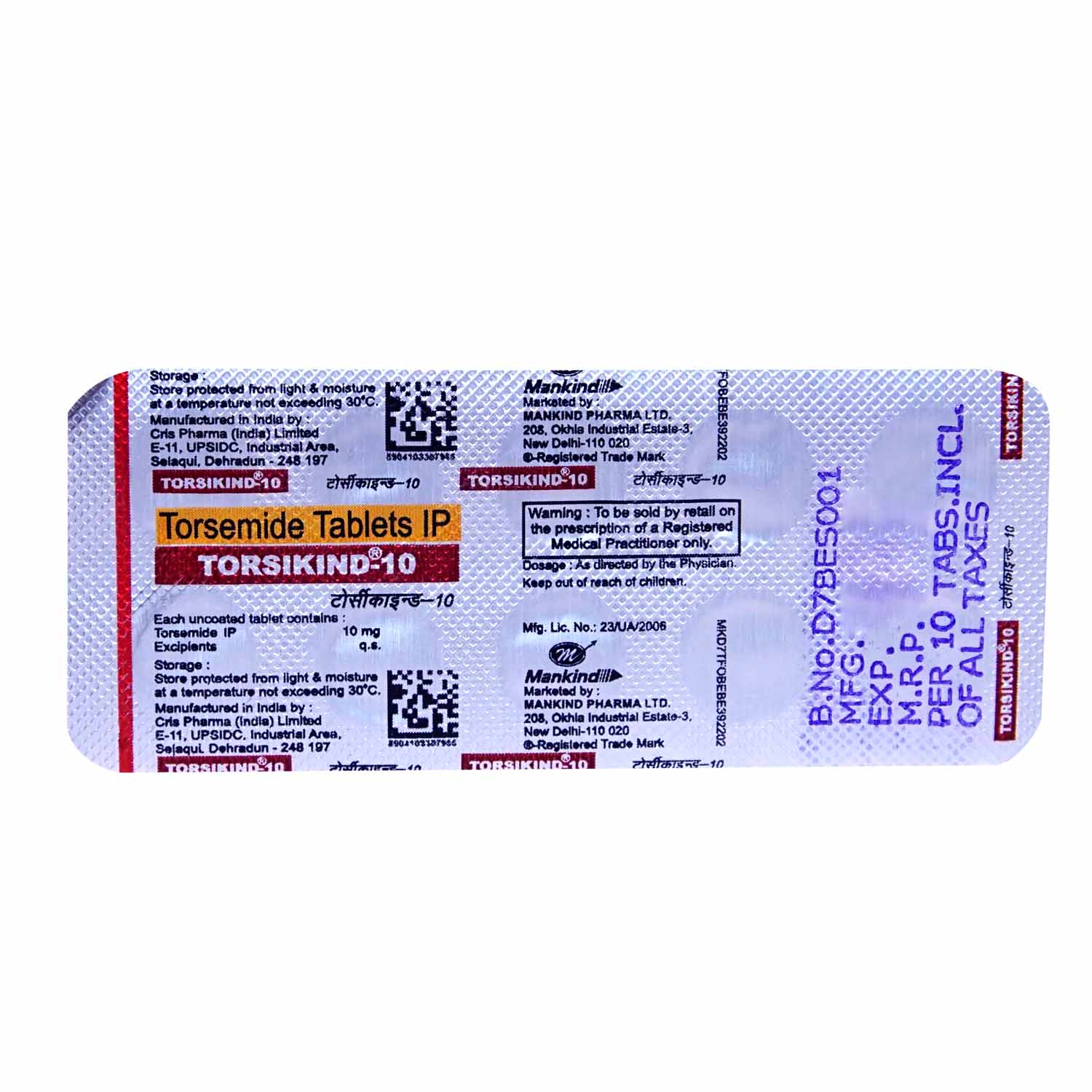 TORSIKIND 10MG TABLET, Pack of 10 TABLETS TORSIKIND 10MG TABLET, Pack of 10 TABLETS