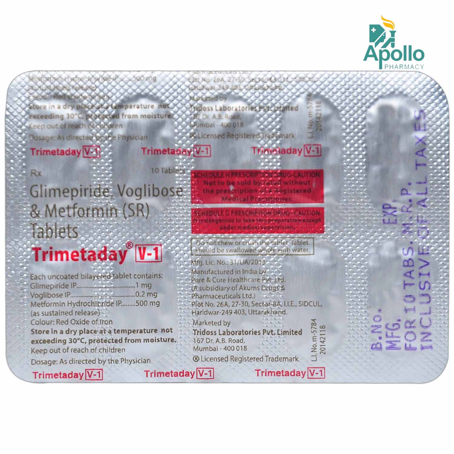 Trimetaday V-1 Tablet 10's, Pack of 10 TabletS Trimetaday V-1 Tablet 10's, Pack of 10 TabletS