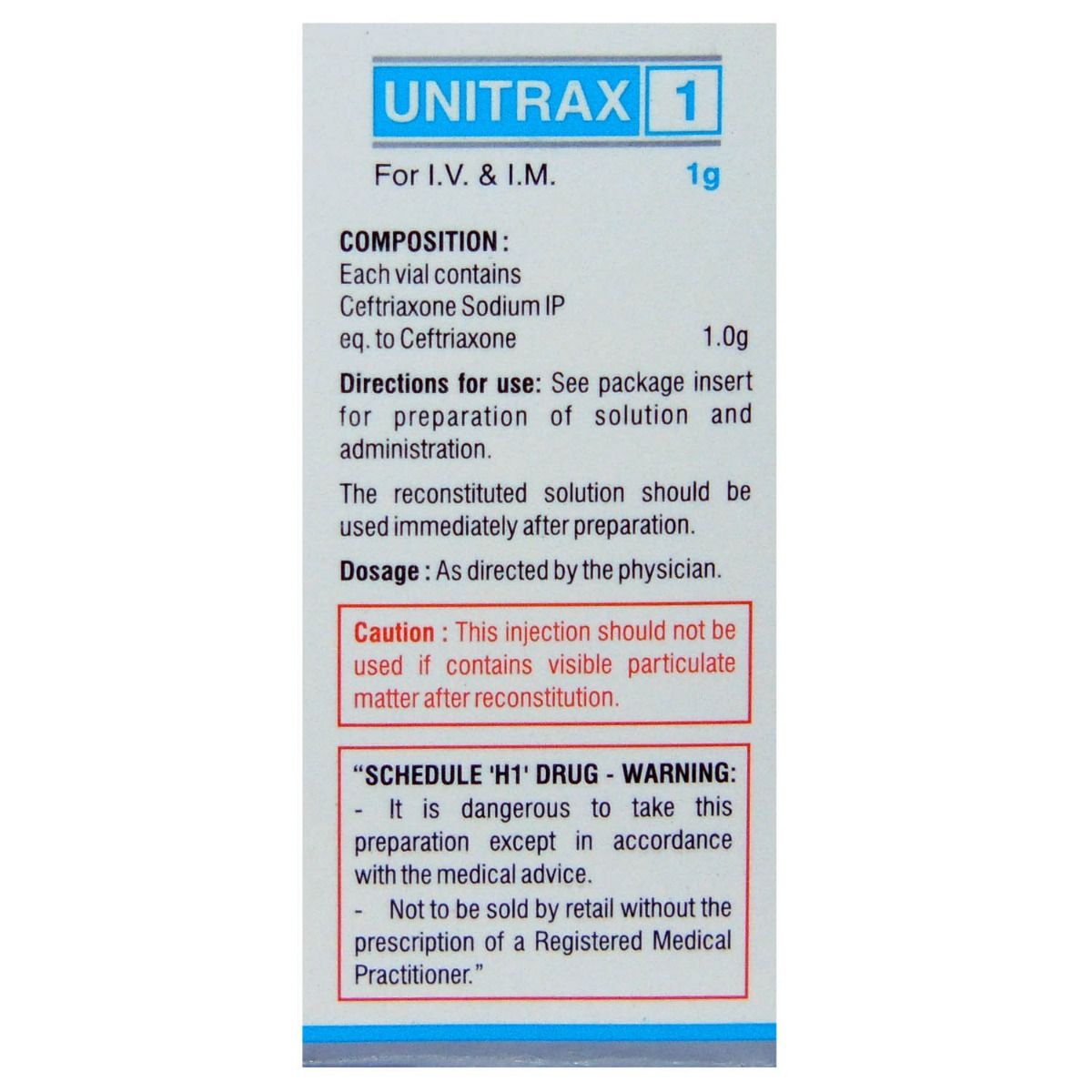 UNITRAX INJECTION 1GM, Pack of 1 INJECTION UNITRAX INJECTION 1GM, Pack of 1 INJECTION