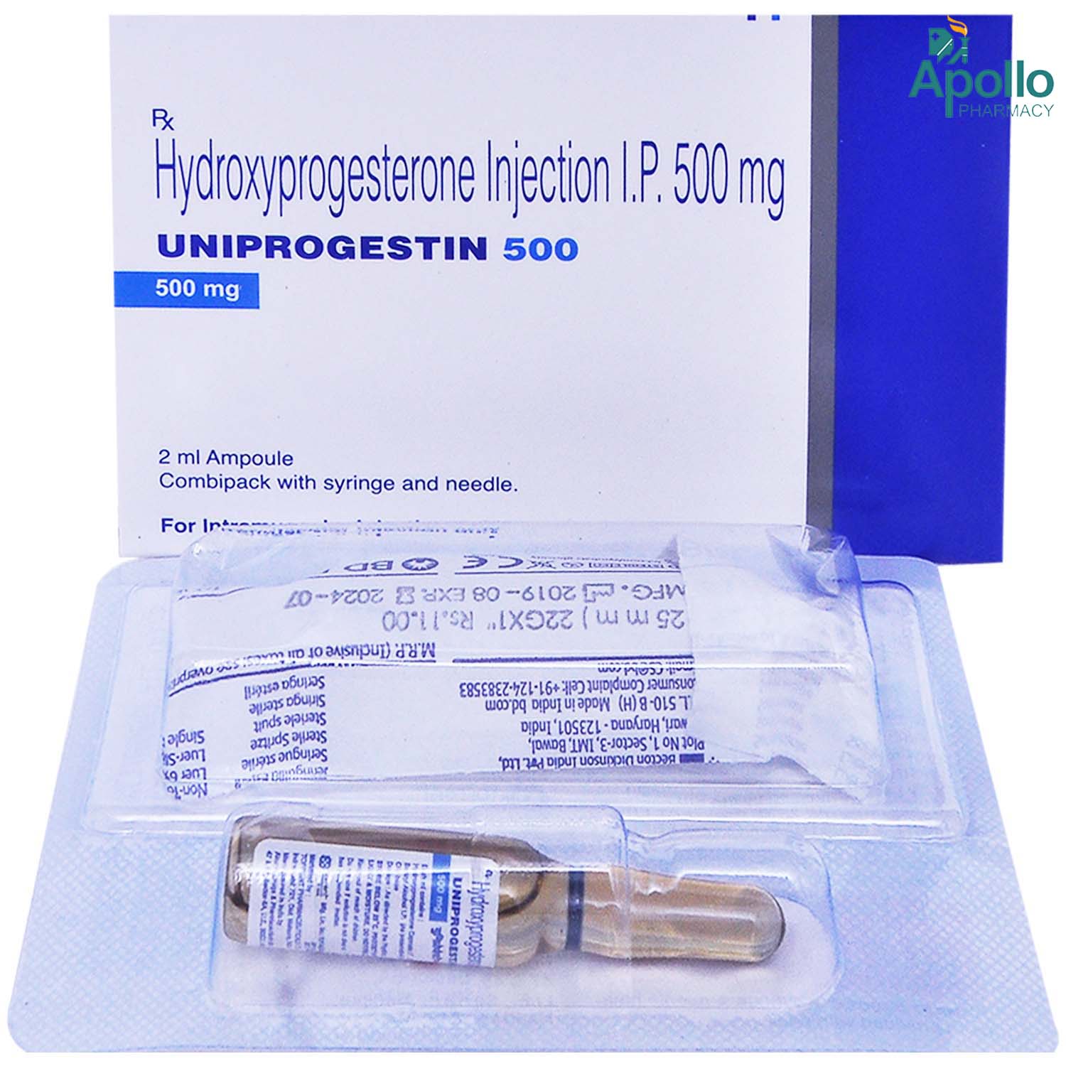 Uniprogestin 500 mg Injection 2 ml, Pack of 1 Injection Uniprogestin 500 mg Injection 2 ml, Pack of 1 Injection