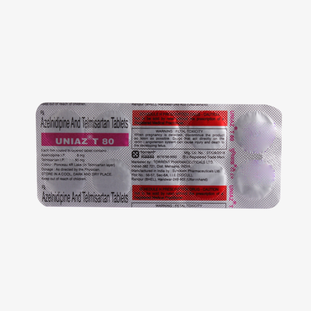 Uniaz T 80 mg/8 mg Tablet 10's, Pack of 10 Uniaz T 80 mg/8 mg Tablet 10's, Pack of 10