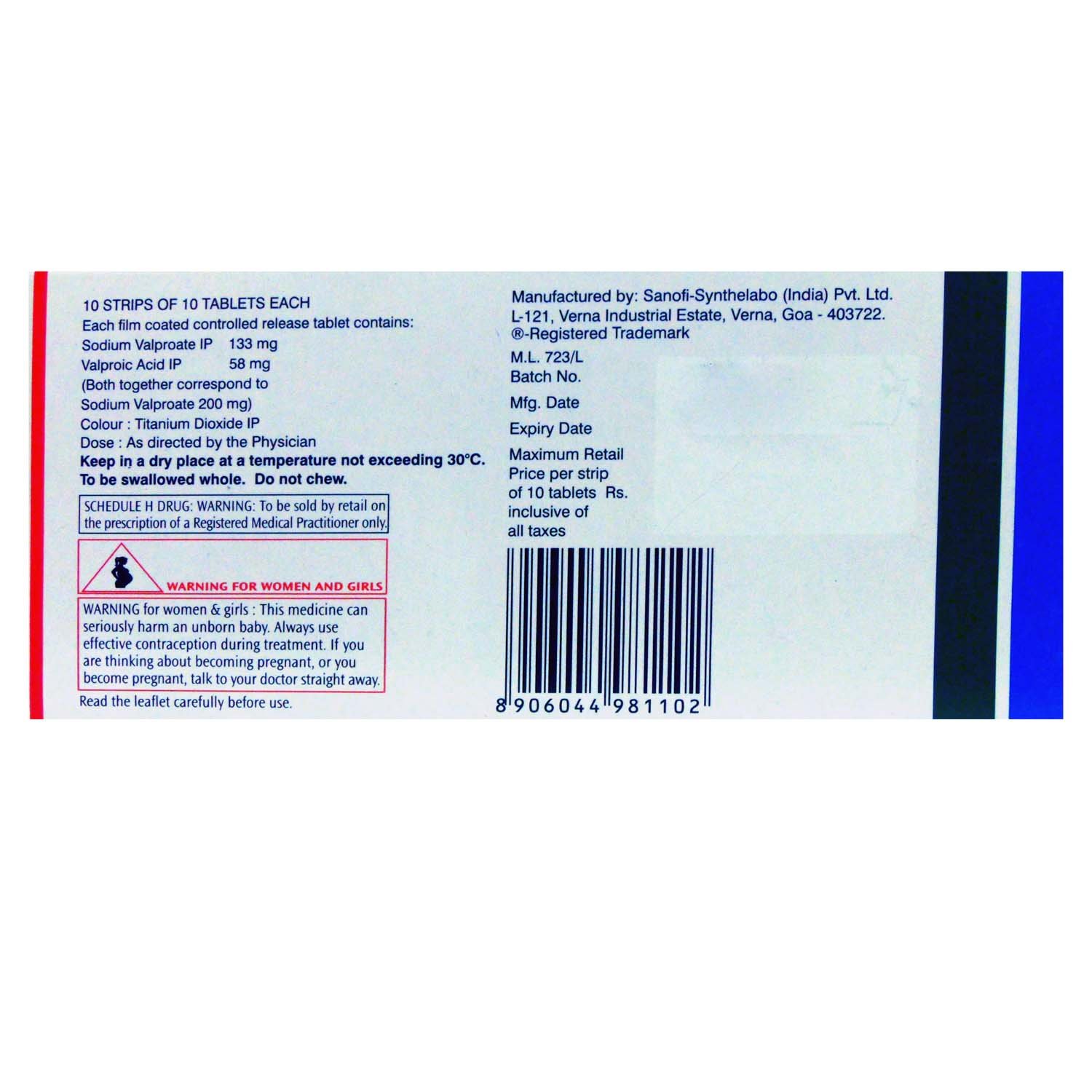 Valparin Chrono 200 Tablet 10's, Pack of 10 TABLET CRS Valparin Chrono 200 Tablet 10's, Pack of 10 TABLET CRS