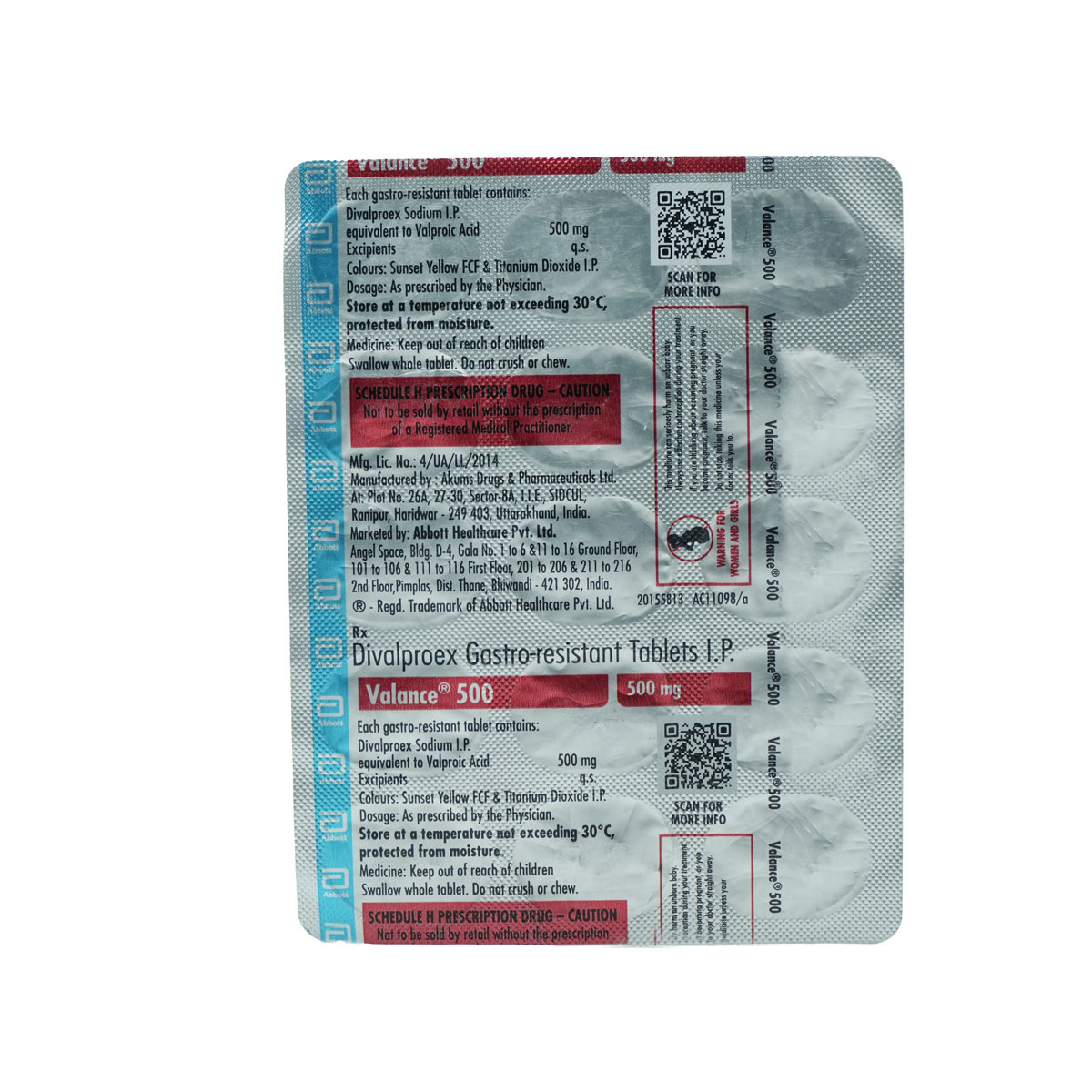 Valance 500 Tablet 15's, Pack of 15 TABLETS Valance 500 Tablet 15's, Pack of 15 TABLETS