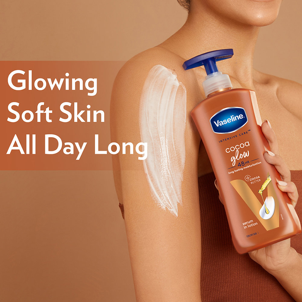 Vaseline Intensive Care Cocoa Glow Body Lotion 400 ml | With Cocoa Butter | Provides 48 hrs Of Moisturization | Non Greasy & Fast Absorbing | For Dry Skin, Pack of 1 Vaseline Intensive Care Cocoa Glow Body Lotion 400 ml | With Cocoa Butter | Provides 48 hrs Of Moisturization | Non Greasy & Fast Absorbing | For Dry Skin, Pack of 1