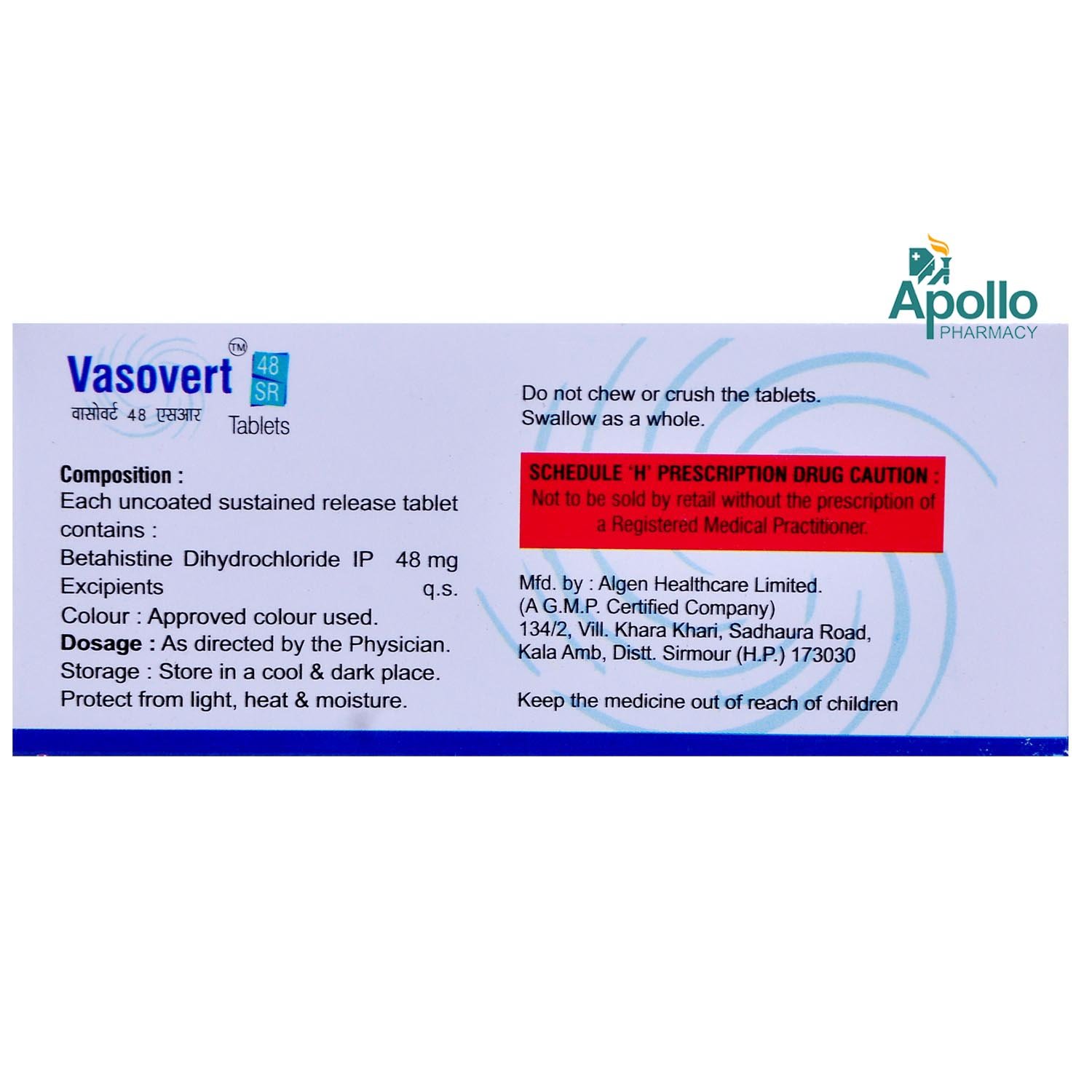 Vasovert 48 SR Tablet 10's, Pack of 10 TABLETS Vasovert 48 SR Tablet 10's, Pack of 10 TABLETS