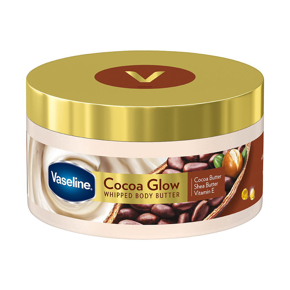 Vaseline Cocoa Glow Whipped Body Butter 180 gm | With Cocoa Butter, Shea Butter & Vitamin E | For Nourished Glowing Skin, Pack of 1 Vaseline Cocoa Glow Whipped Body Butter 180 gm | With Cocoa Butter, Shea Butter & Vitamin E | For Nourished Glowing Skin, Pack of 1