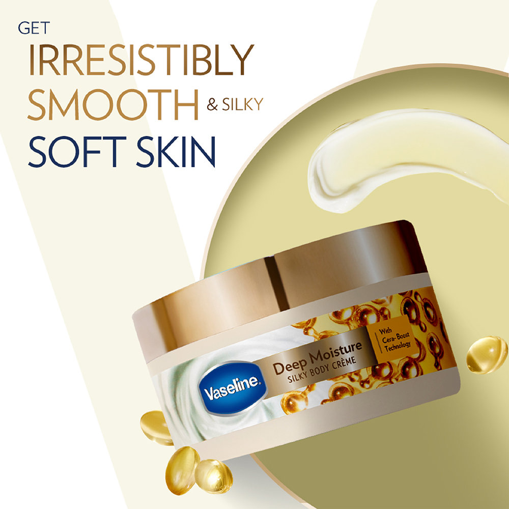 Vaseline Deep Moisture Silky Body Creme 180 gm | With Cera Boost Technology | For Silky, Smooth & Soft Skin, Pack of 1 Vaseline Deep Moisture Silky Body Creme 180 gm | With Cera Boost Technology | For Silky, Smooth & Soft Skin, Pack of 1