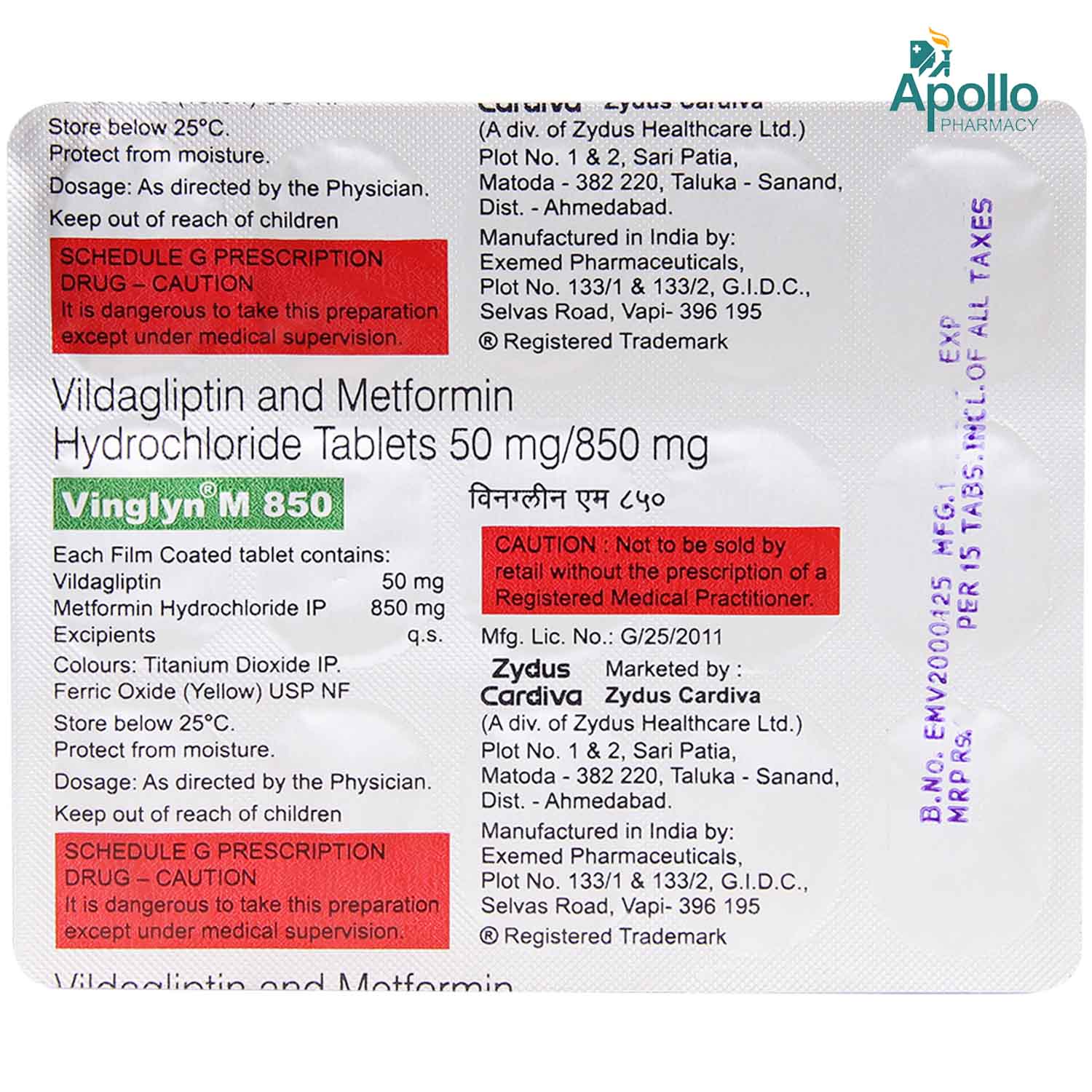 Vinglyn M 850 Tablet 15's, Pack of 15 TabletS Vinglyn M 850 Tablet 15's, Pack of 15 TabletS