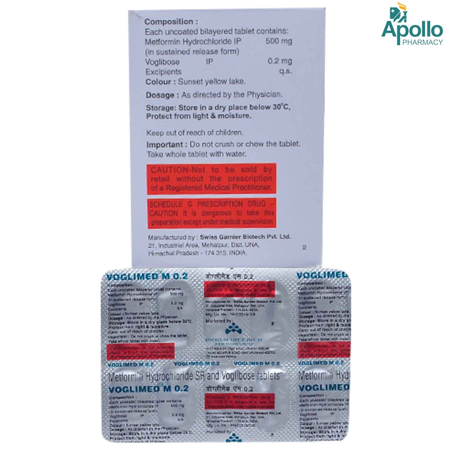 Voglimed M 0.2 mg Tablet 10's, Pack of 10 Voglimed M 0.2 mg Tablet 10's, Pack of 10