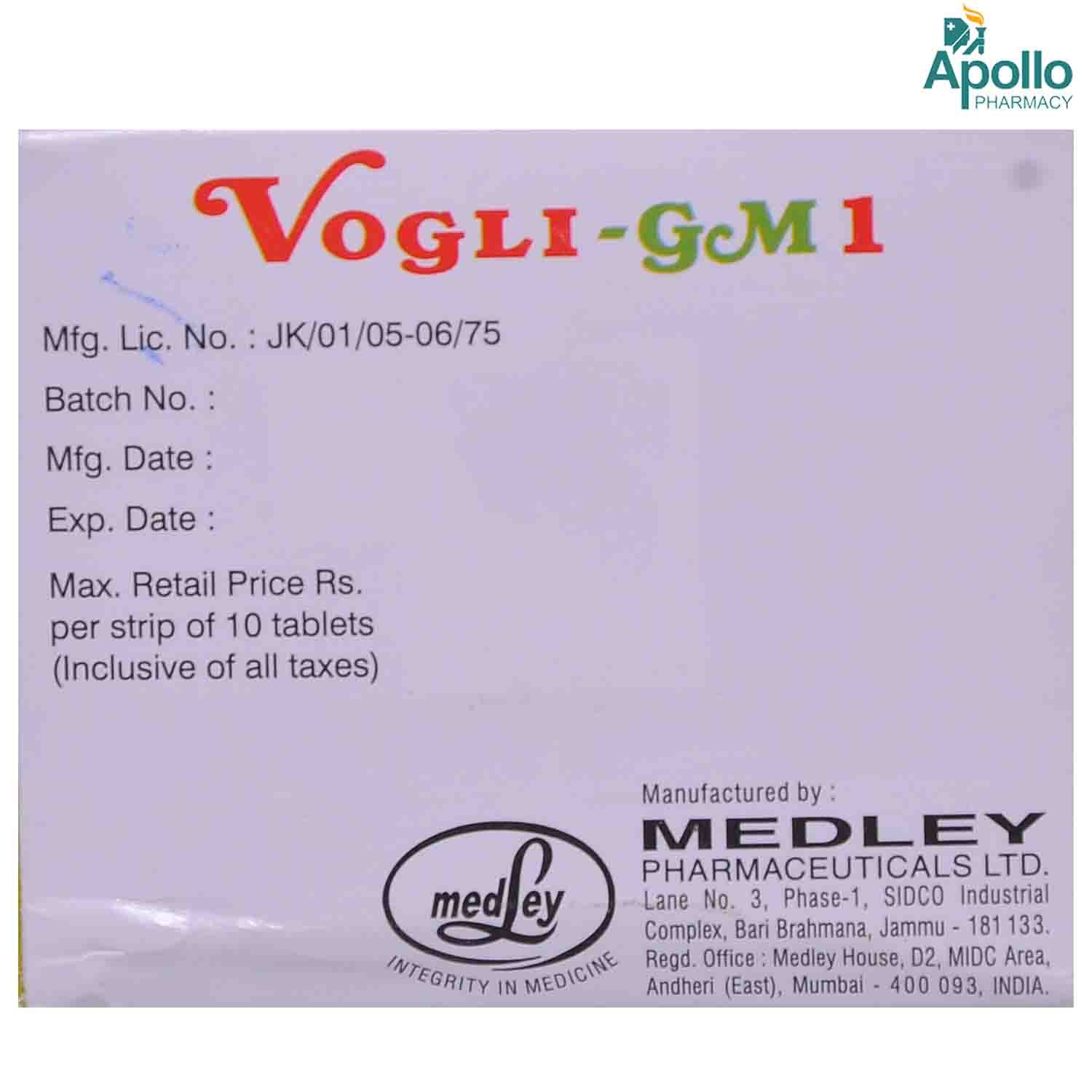 Vogli GM 1 Tablet 10's, Pack of 10 TABLETS Vogli GM 1 Tablet 10's, Pack of 10 TABLETS