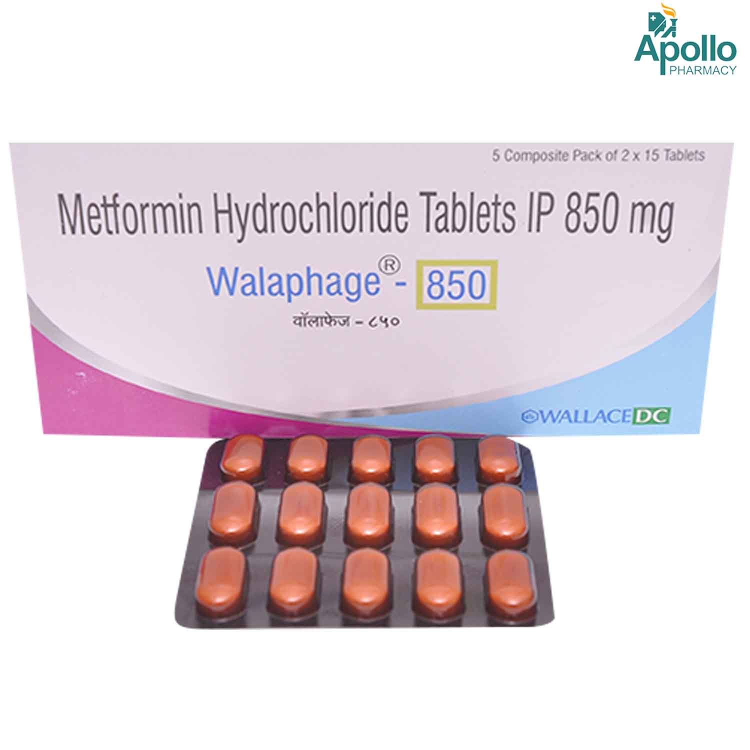 Walaphage 850 Tablet 15's, Pack of 15 TABLETS Walaphage 850 Tablet 15's, Pack of 15 TABLETS