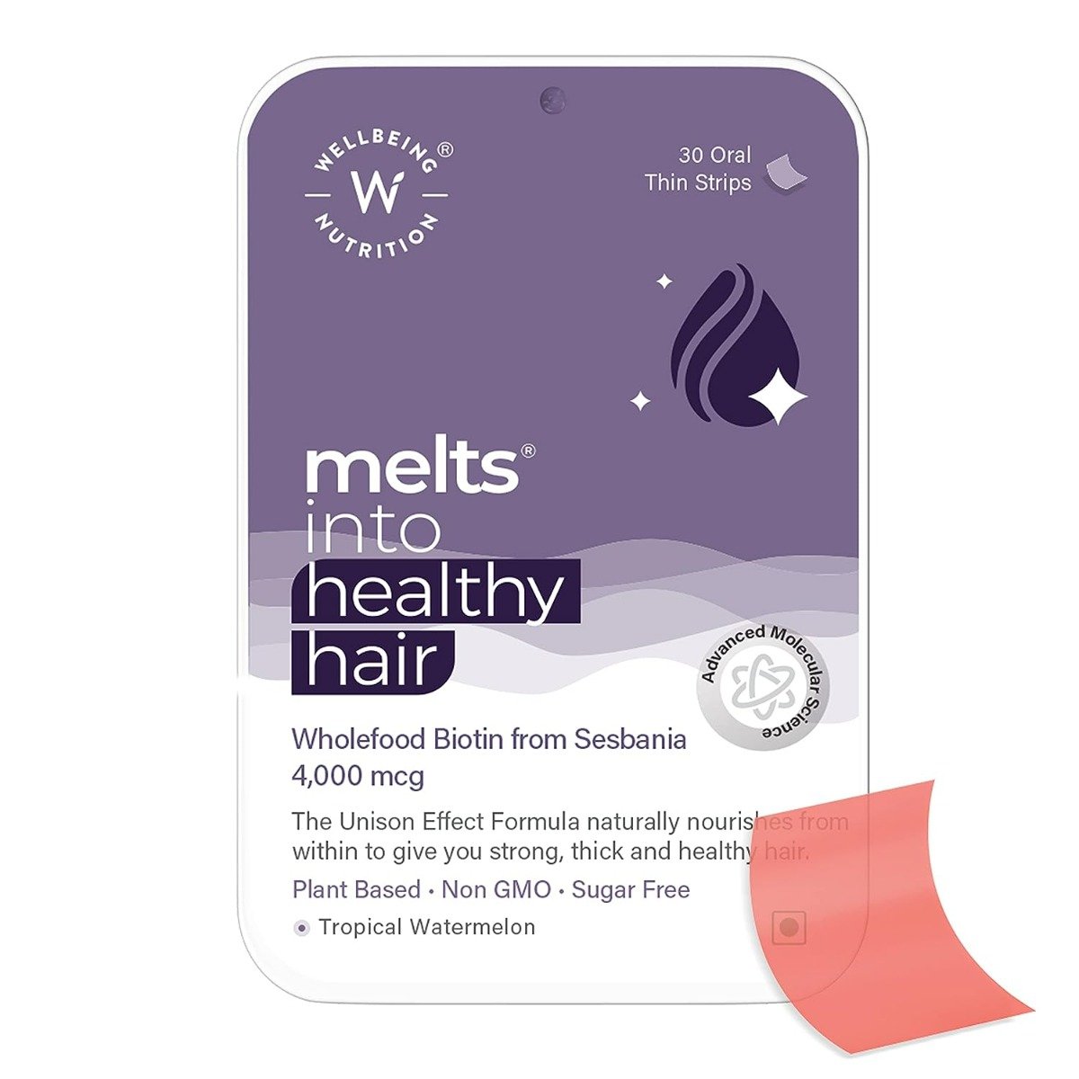 Wellbeing Nutrition Melts Into Healthy Hair Wholefood Biotin 4000 mcg, 30 Strips, Pack of 1 Wellbeing Nutrition Melts Into Healthy Hair Wholefood Biotin 4000 mcg, 30 Strips, Pack of 1