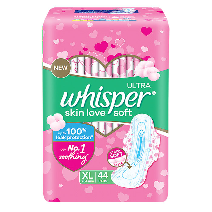 Whisper Ultra Skin Love Soft Sanitary Pads for Women XL, 44 Count, Pack of 1 Whisper Ultra Skin Love Soft Sanitary Pads for Women XL, 44 Count, Pack of 1