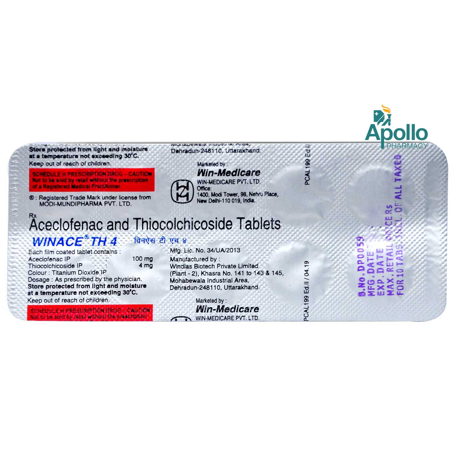 WINACE TH 4MG TABLET 10'S, Pack of 10 TabletS WINACE TH 4MG TABLET 10'S, Pack of 10 TabletS