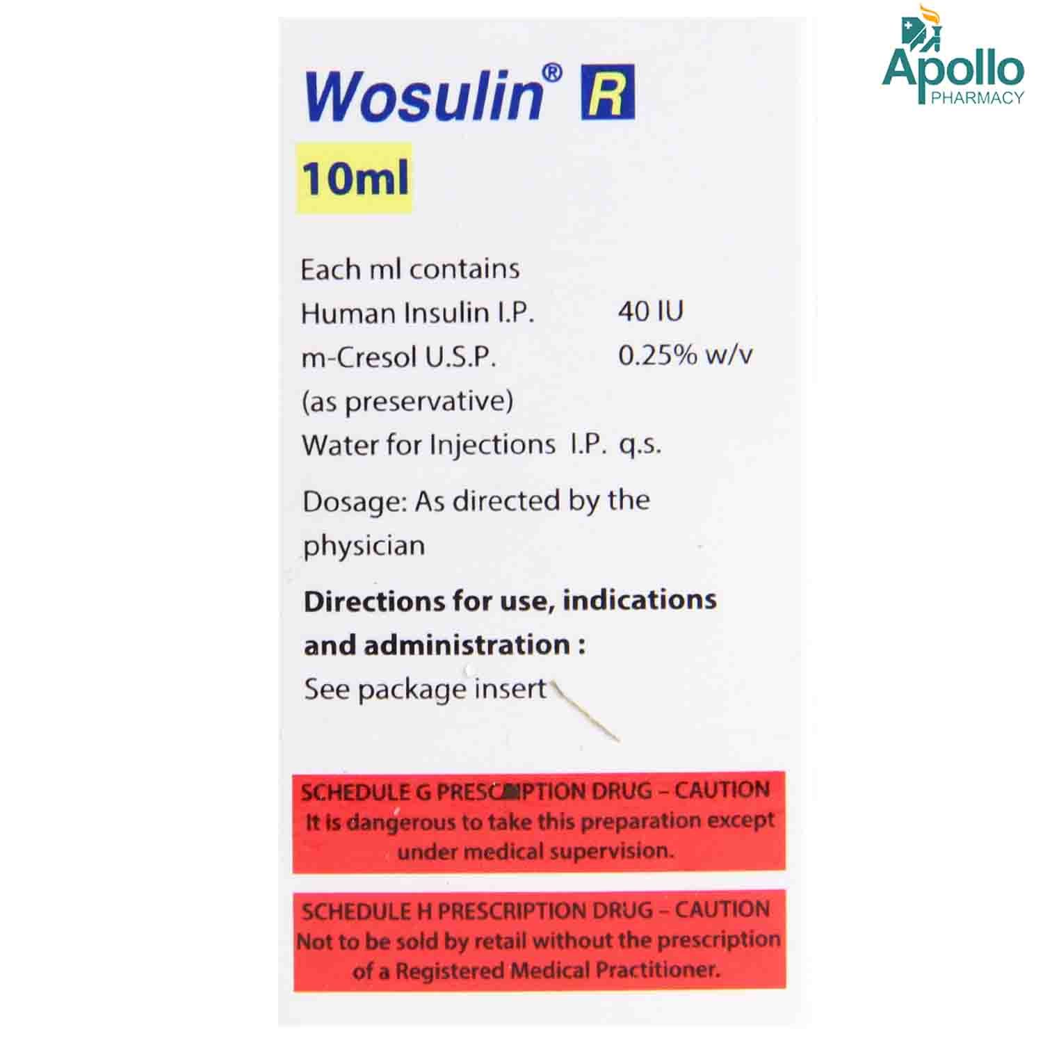 WOSULIN R 40IU INJECTION 10ML, Pack of 1 INJECTION WOSULIN R 40IU INJECTION 10ML, Pack of 1 INJECTION