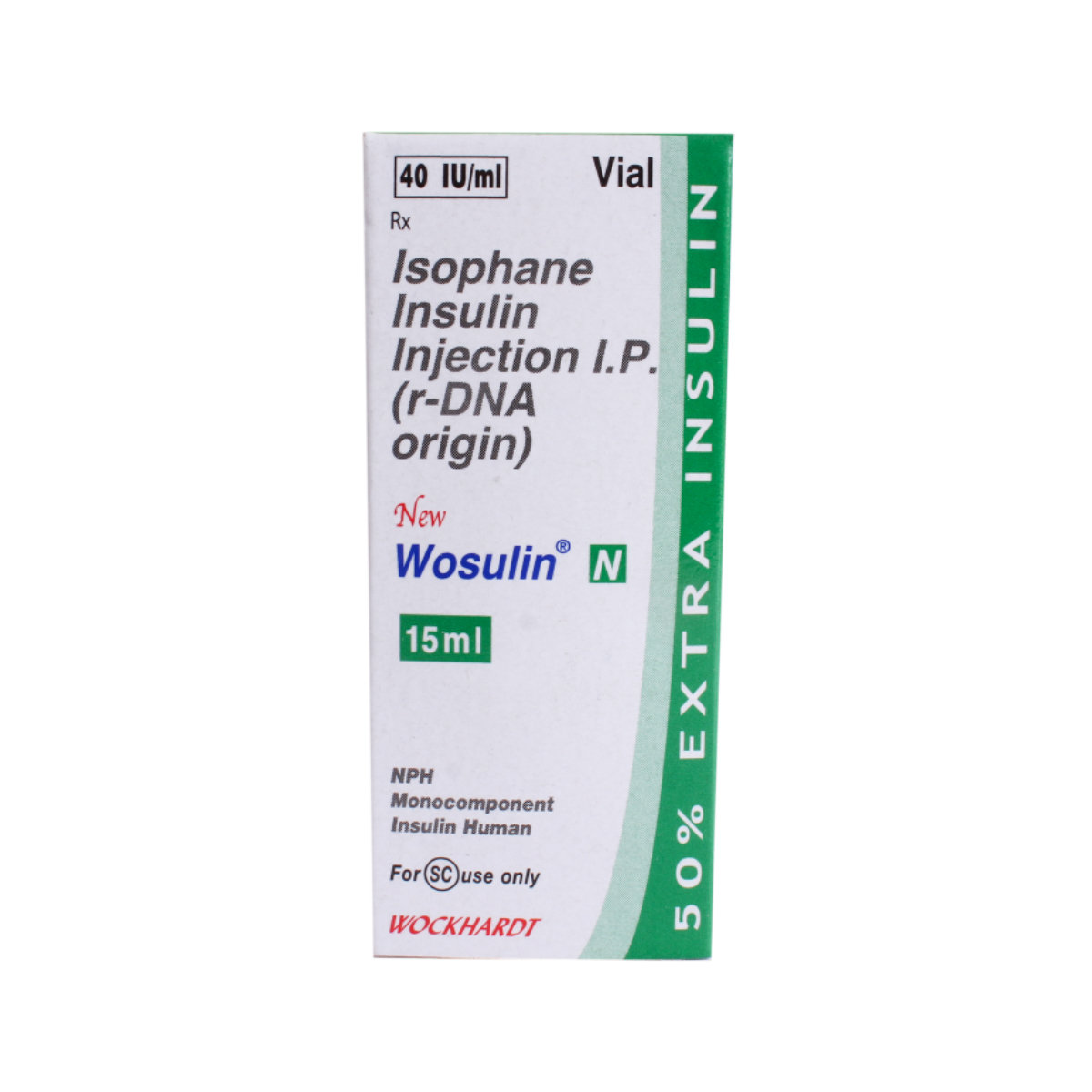 Wosulin N 40IU New Injection 15 ml, Pack of 1 Injection Wosulin N 40IU New Injection 15 ml, Pack of 1 Injection