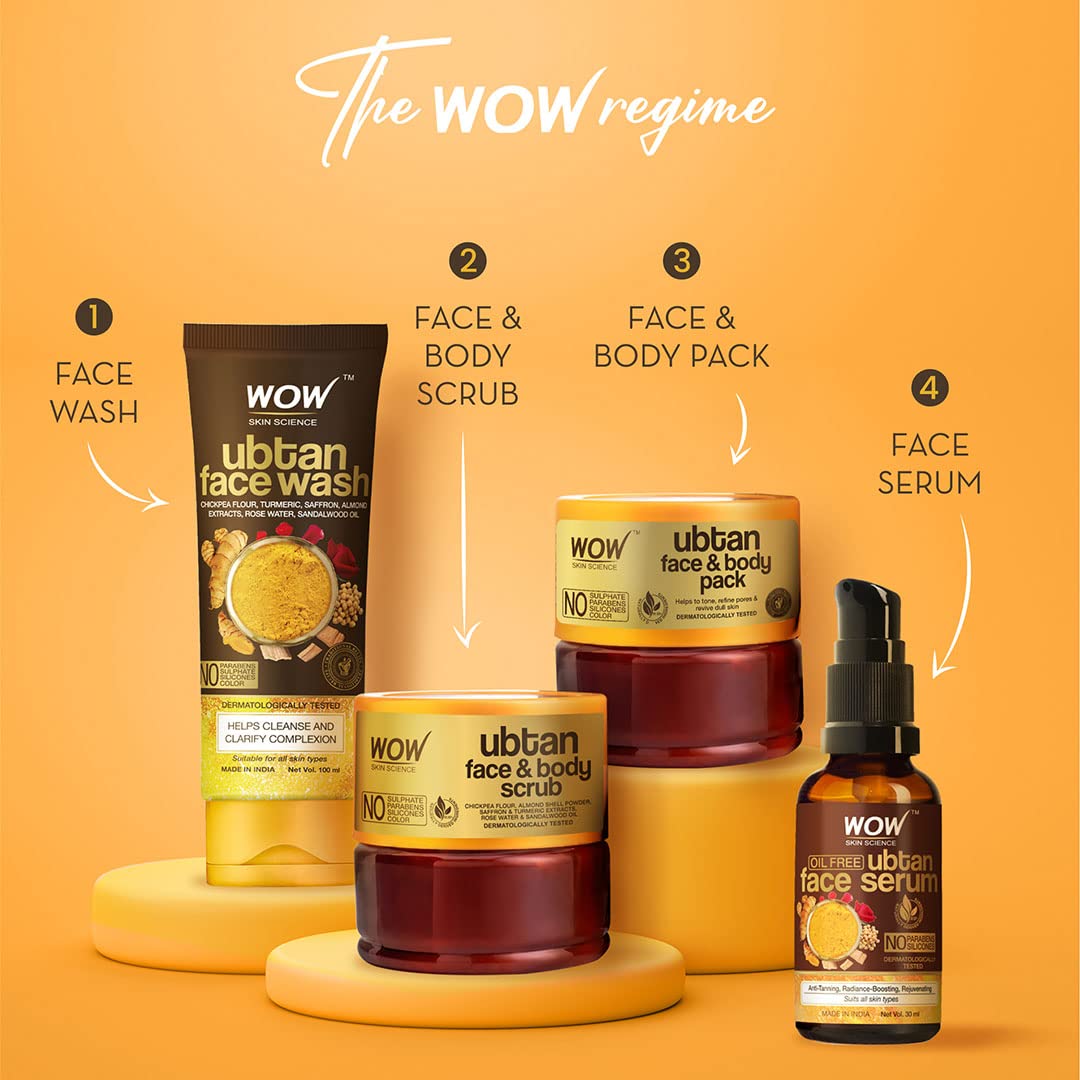 Wow Skin Science Ubtan Face Wash 50 ml | Chickpea Flour, Turmeric, Saffron, Almond Extract, Rose Water & Sandalwood Oil | Cleanses & Clarifies Skin Complexion | For Clear & Glowing Skin | For All Skin Type, Pack of 1 Wow Skin Science Ubtan Face Wash 50 ml | Chickpea Flour, Turmeric, Saffron, Almond Extract, Rose Water & Sandalwood Oil | Cleanses & Clarifies Skin Complexion | For Clear & Glowing Skin | For All Skin Type, Pack of 1