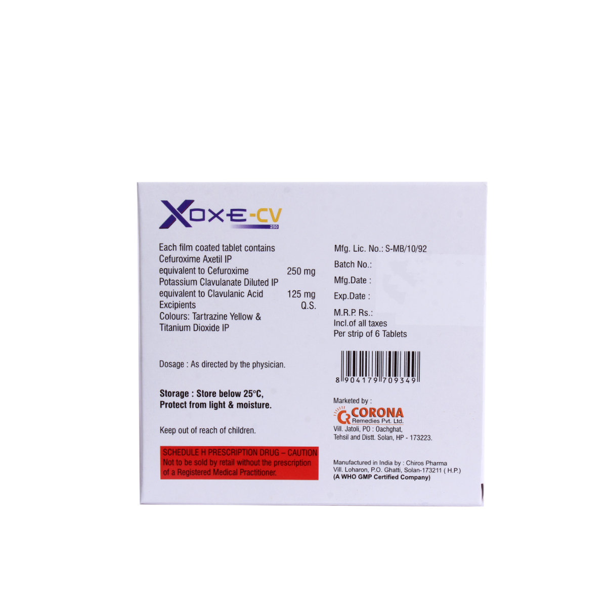 Xoxe-CV 250 mg Tablet 6's, Pack of 6 TabletS Xoxe-CV 250 mg Tablet 6's, Pack of 6 TabletS