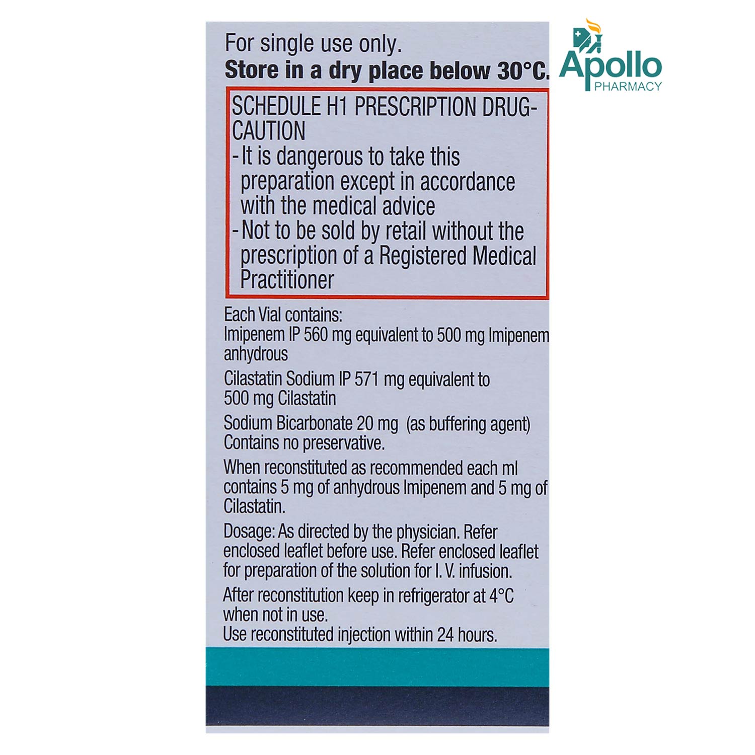 Zienam 500 mg Injection 1's, Pack of 1 INJECTION Zienam 500 mg Injection 1's, Pack of 1 INJECTION