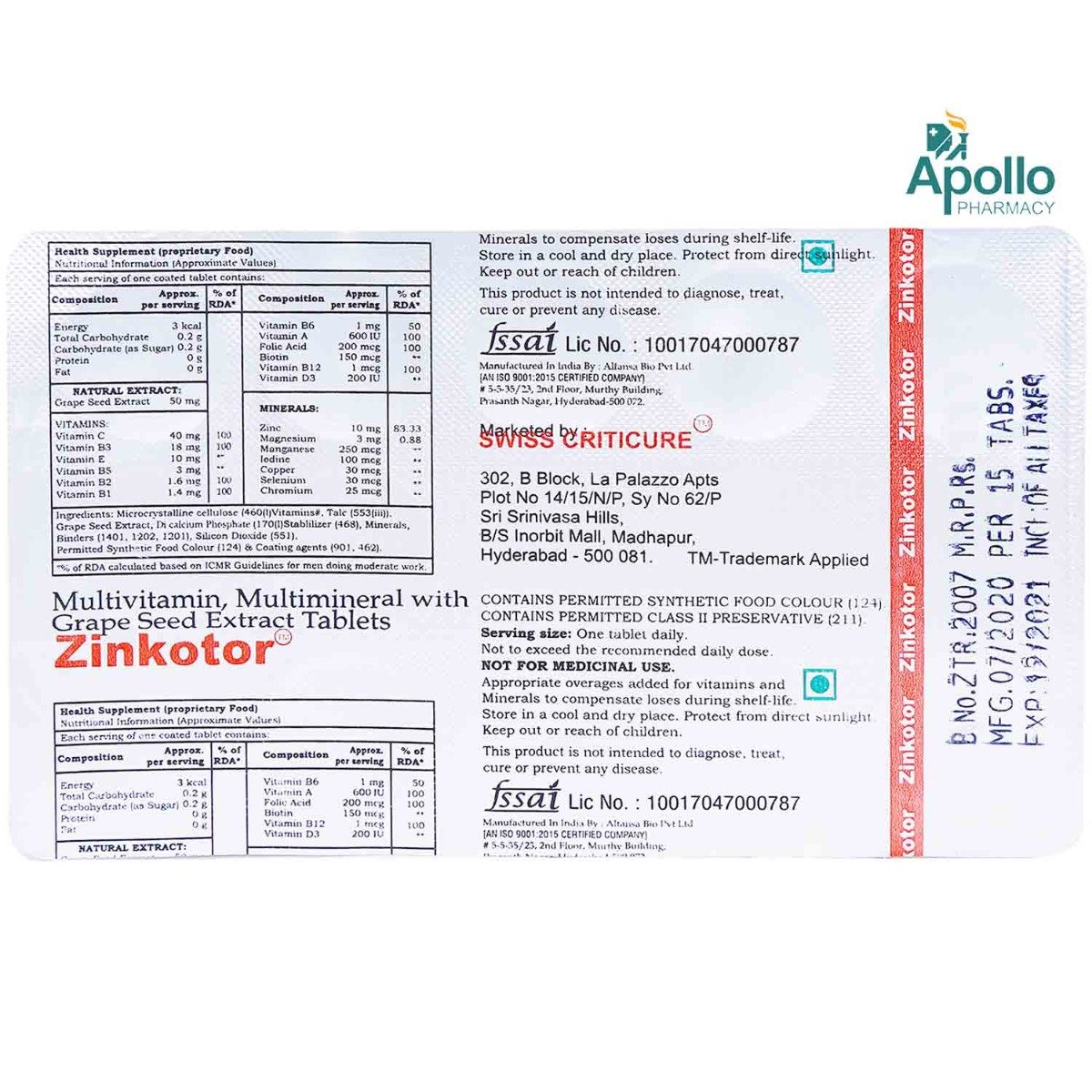 Zinkotor Tablet 15's, Pack of 15 Zinkotor Tablet 15's, Pack of 15