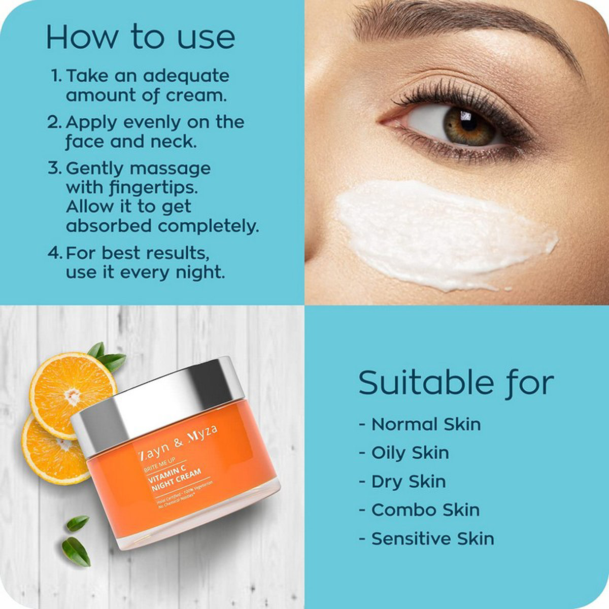 ZM Vitamin C Night Cream 50 gm | With Shea Butter & Murumuru Butter | Skin Rejuvenating Cream | Non Sticky | For All Skin Type, Pack of 1 ZM Vitamin C Night Cream 50 gm | With Shea Butter & Murumuru Butter | Skin Rejuvenating Cream | Non Sticky | For All Skin Type, Pack of 1