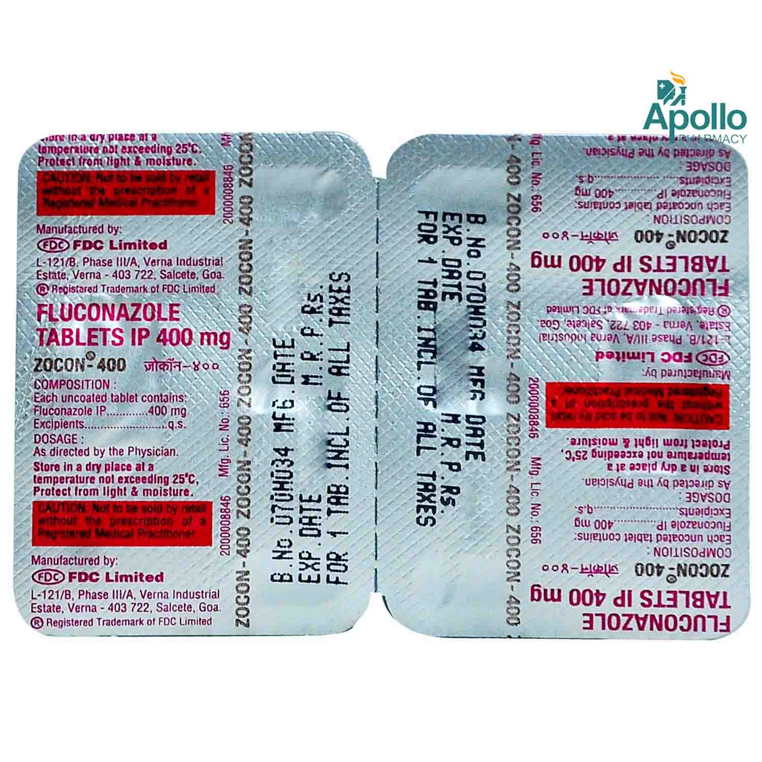 Zocon 400 Tablet 1's, Pack of 1 TABLET Zocon 400 Tablet 1's, Pack of 1 TABLET