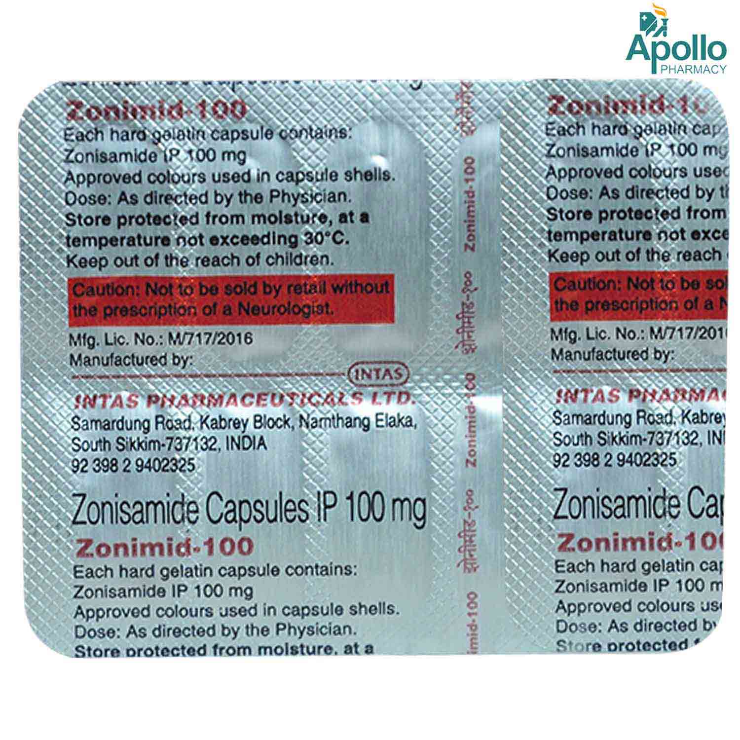 ZONIMID 100MG TABLET, Pack of 10 TABLETS ZONIMID 100MG TABLET, Pack of 10 TABLETS