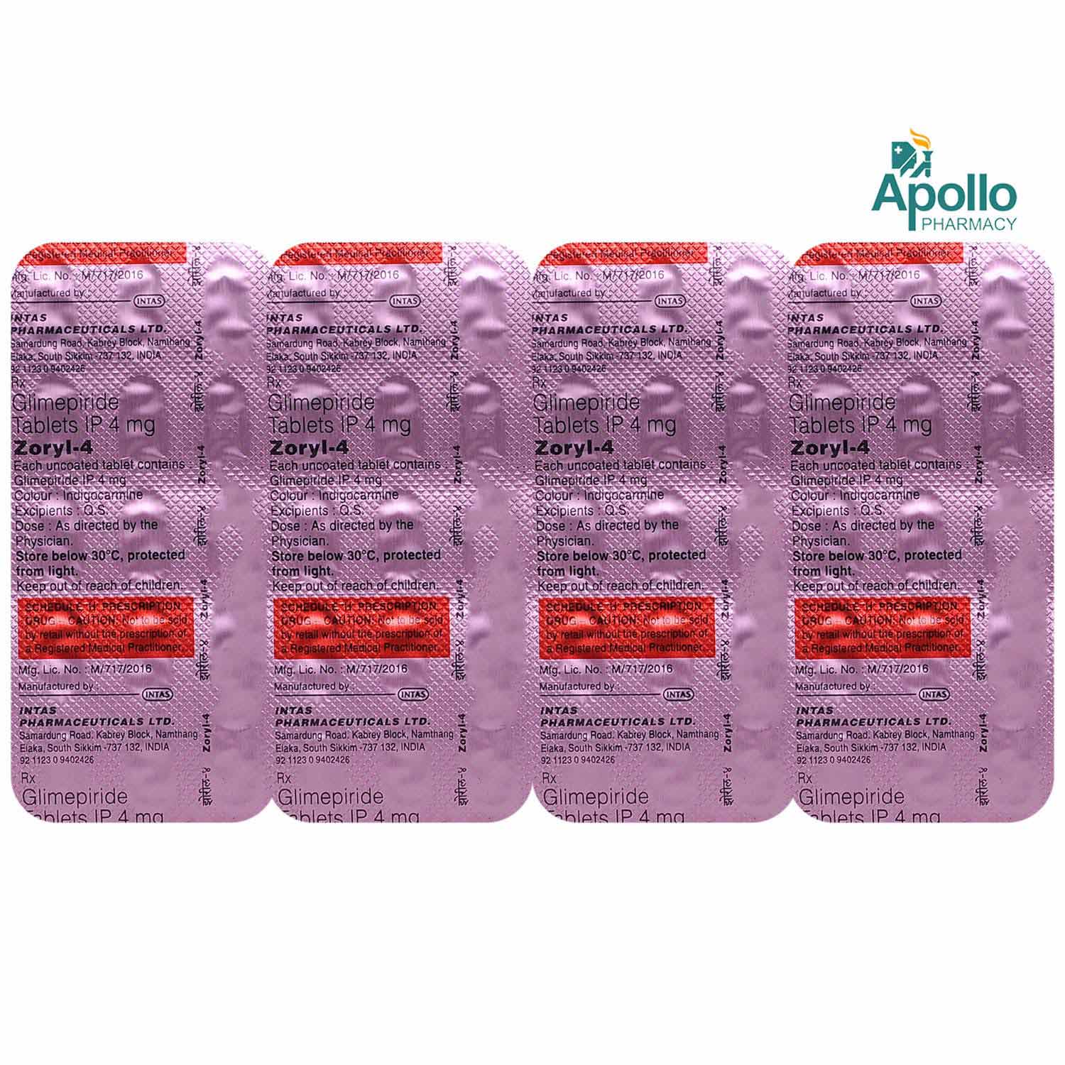 Zoryl 4 Tablet 15's, Pack of 15 TABLETS Zoryl 4 Tablet 15's, Pack of 15 TABLETS