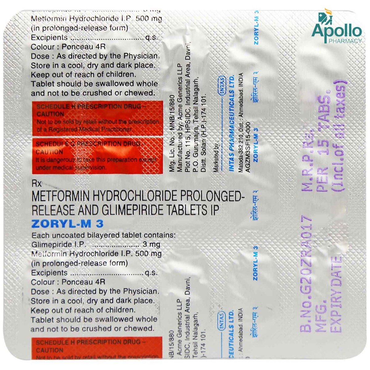 Zoryl-M 3 Tablet 15's, Pack of 15 TABLETS Zoryl-M 3 Tablet 15's, Pack of 15 TABLETS