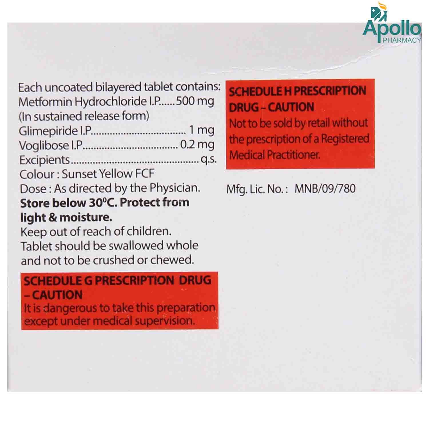 Zoryl MV 1 Tablet 15's, Pack of 15 TABLETS Zoryl MV 1 Tablet 15's, Pack of 15 TABLETS