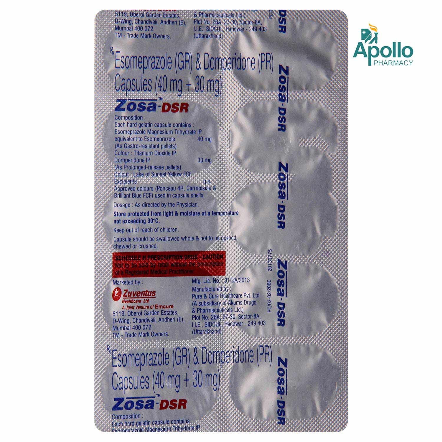 Zosa-DSR 30 mg/ 40 mg Capsule 10's, Pack of 10 CAPSULES Zosa-DSR 30 mg/ 40 mg Capsule 10's, Pack of 10 CAPSULES