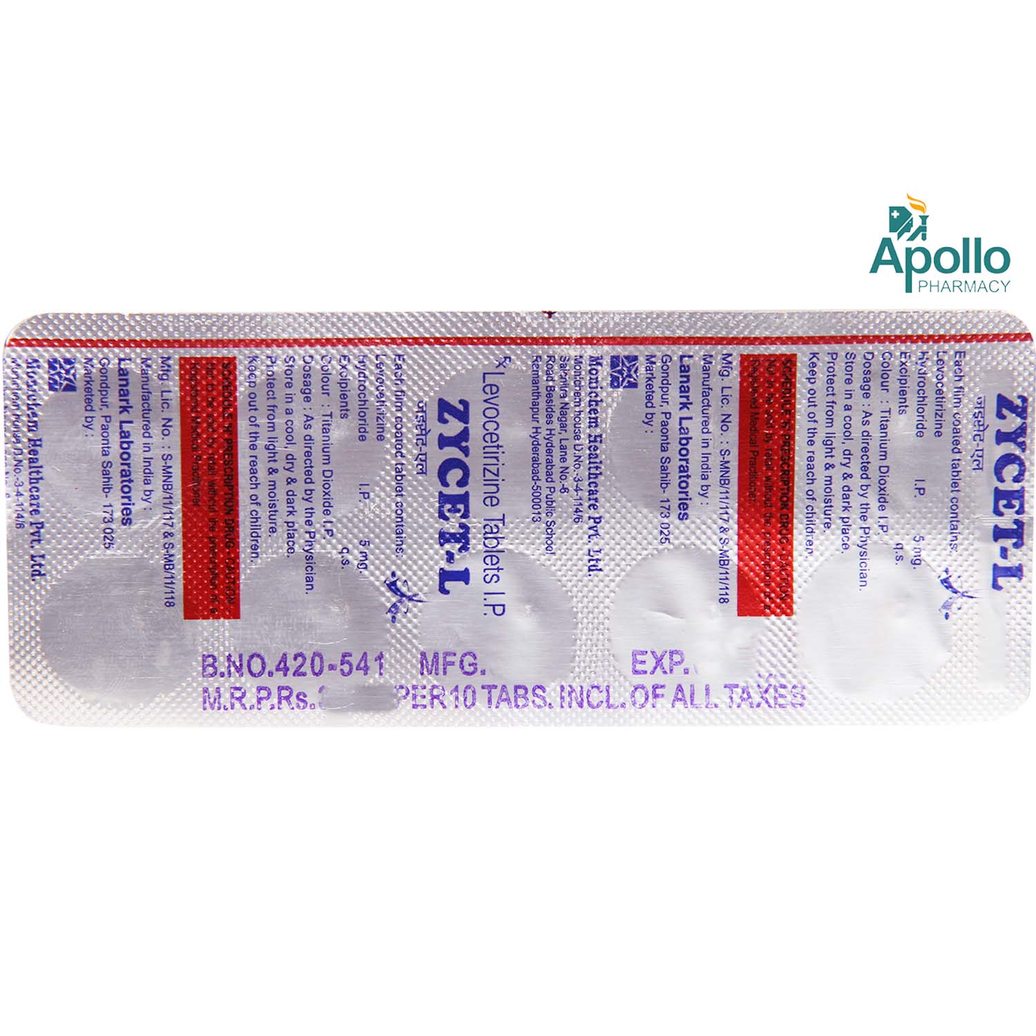ZYCETL TABLET, Pack of 10 TABLETS ZYCETL TABLET, Pack of 10 TABLETS