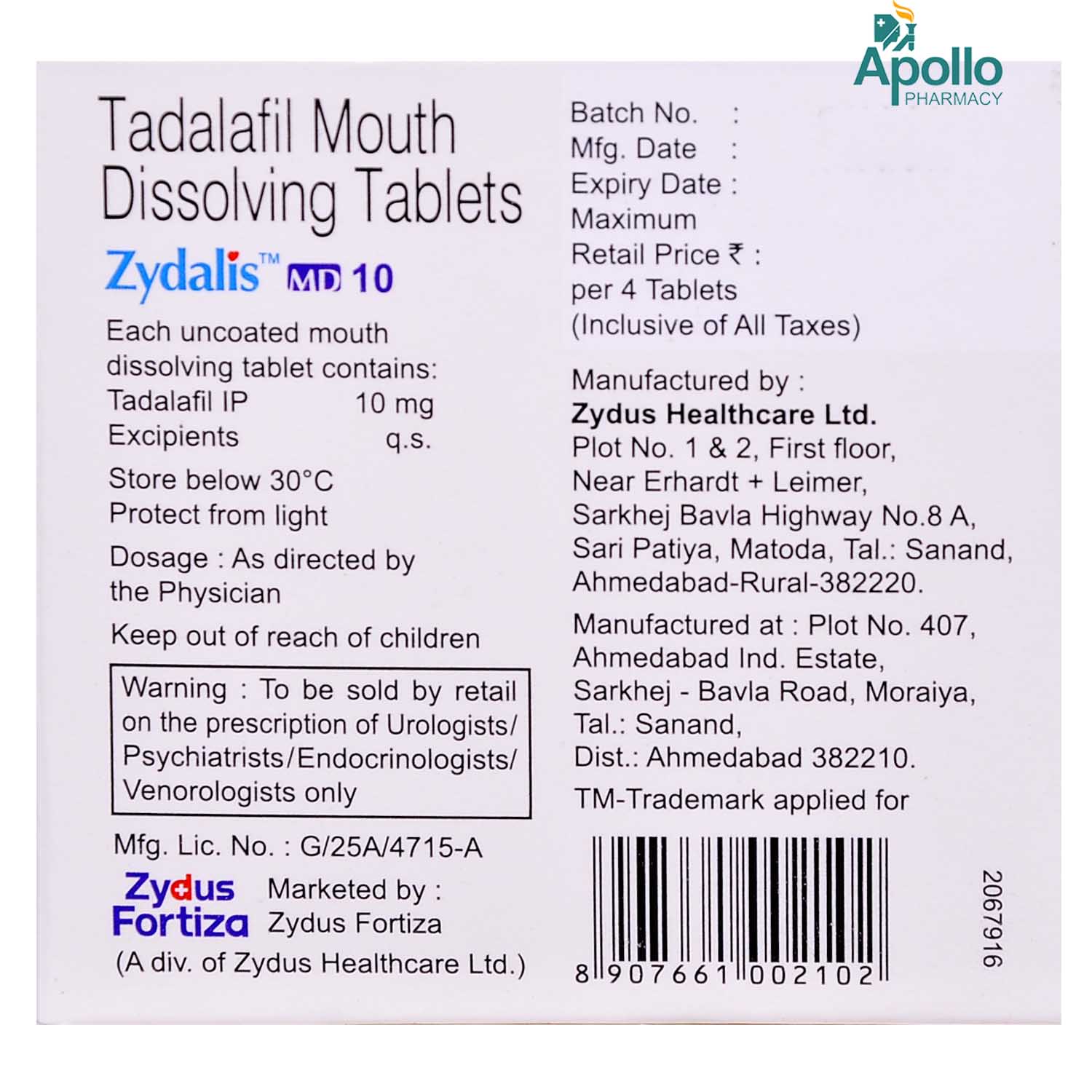 Zydalis MD 10 Tablet 4's, Pack of 4 TABLETS Zydalis MD 10 Tablet 4's, Pack of 4 TABLETS